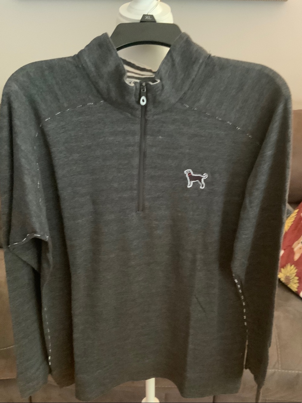 Women’s Charcoal Quarter-Zip Black Dog knit.